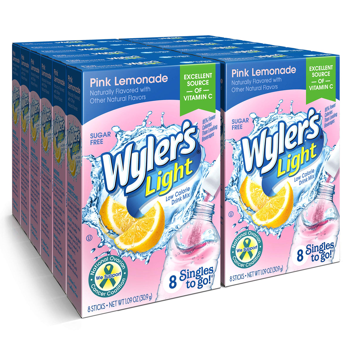 Wyler's Light Singles To Go Pink Lemonade Powder Packets – 96 Servings, Pack of 12