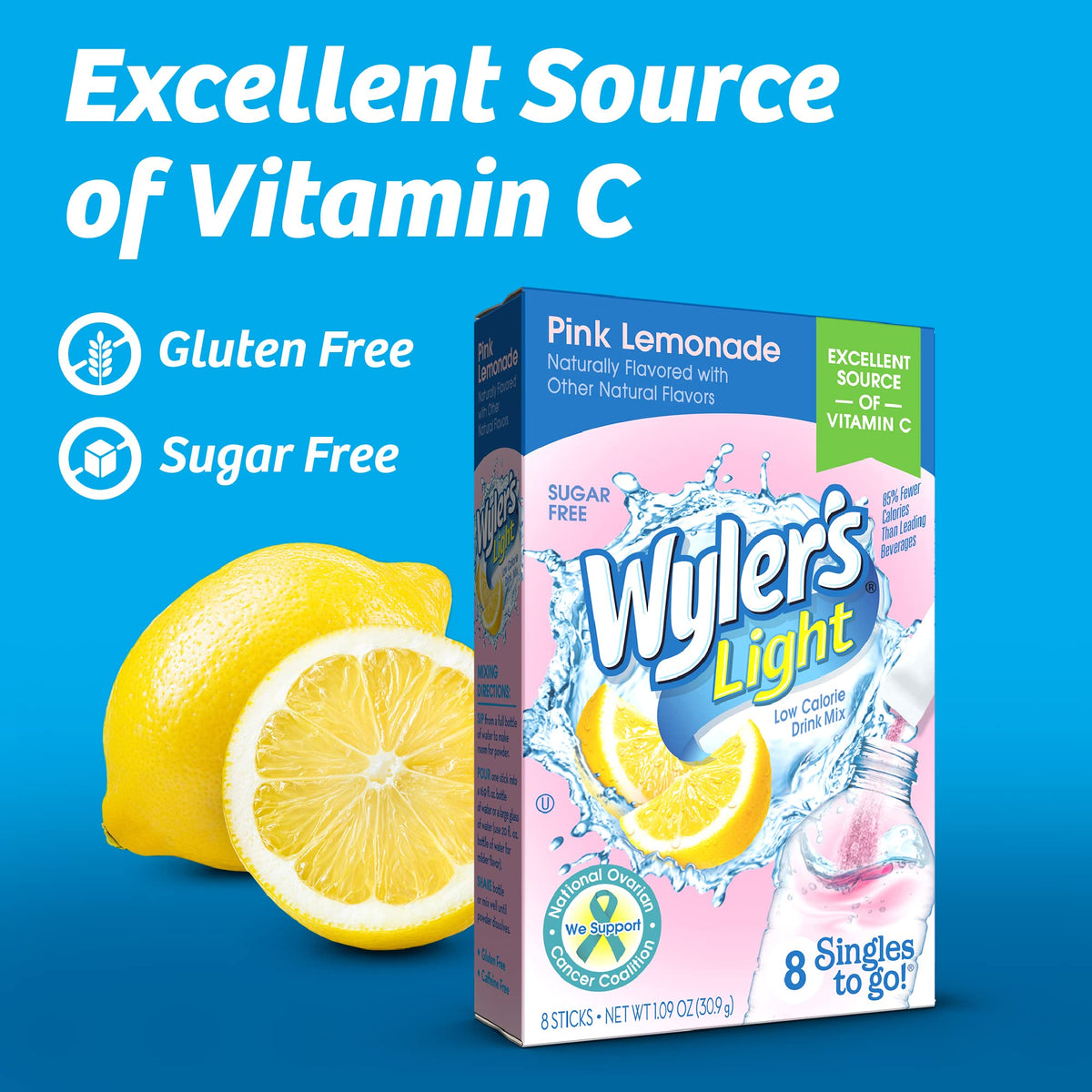 Wyler's Light Singles To Go Pink Lemonade Powder Packets – 96 Servings, Pack of 12