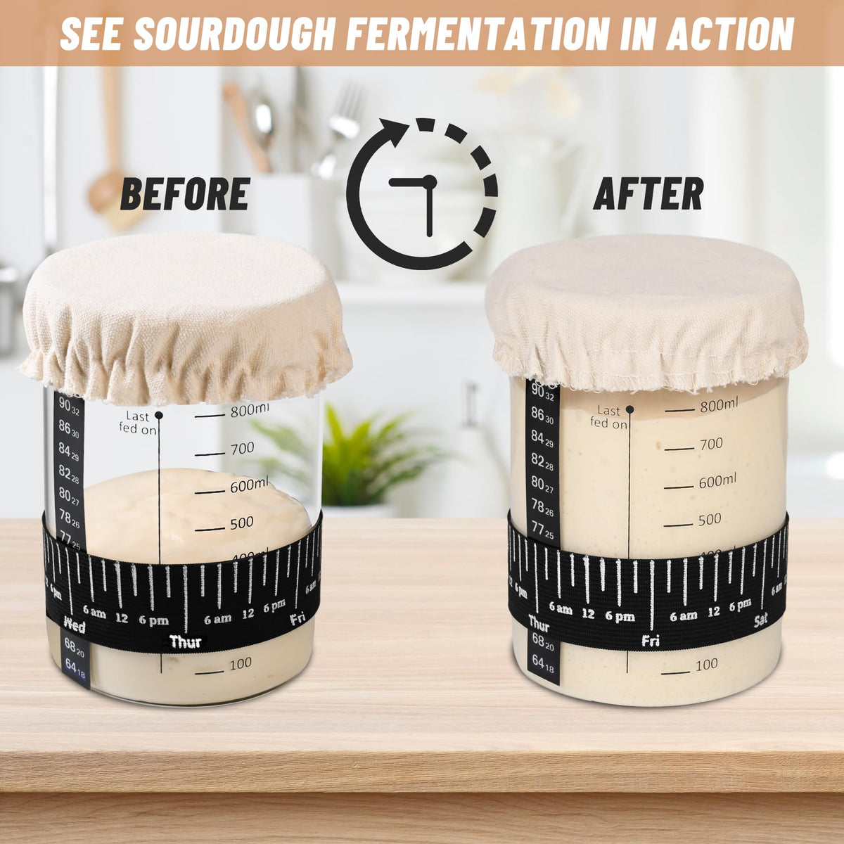 Xileanalee Pro Sourdough Starter Jar Kit – 2-Pack, 35 oz, Thermometer, Feeding Bands & Accessories