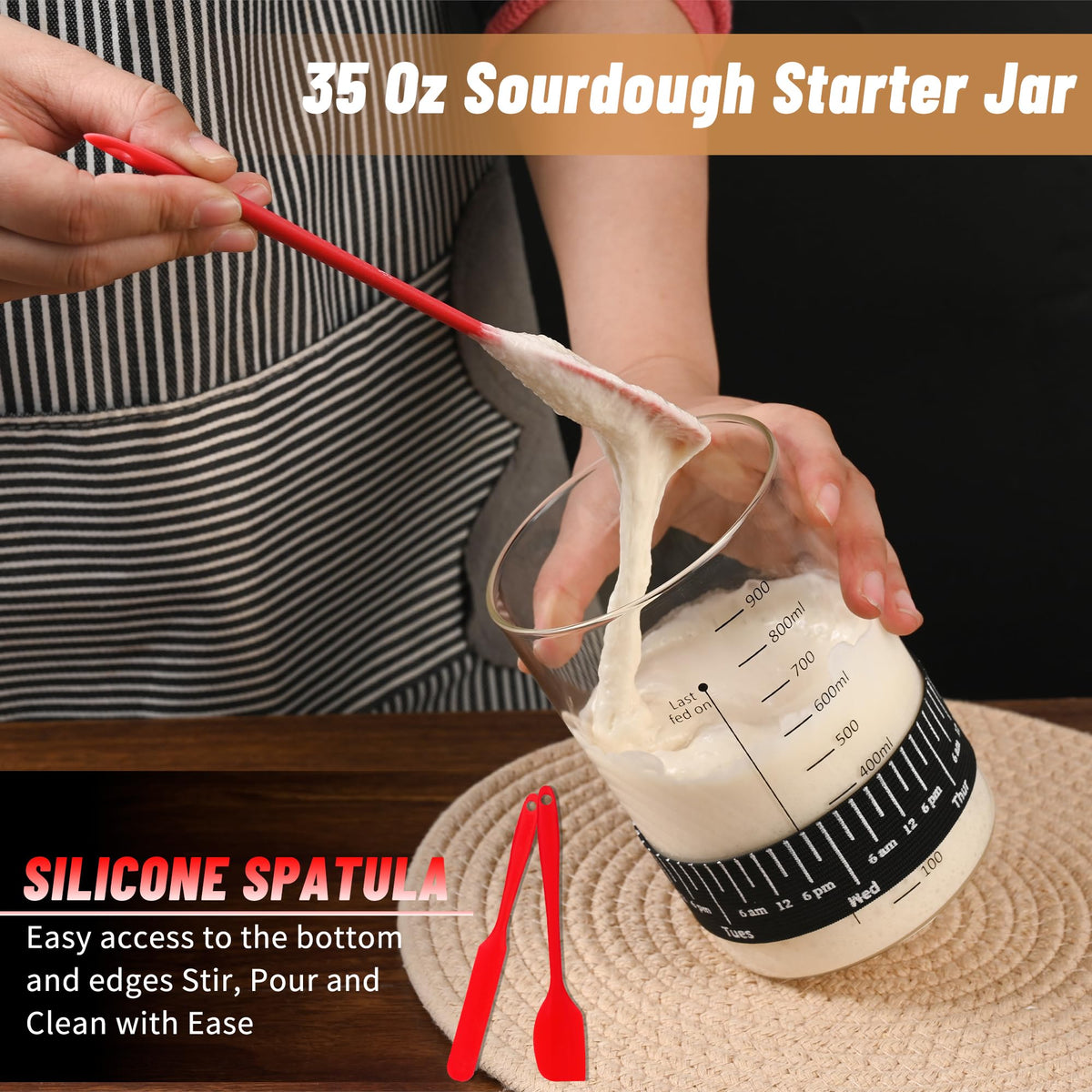 Xileanalee Pro Sourdough Starter Jar Kit – 2-Pack, 35 oz, Thermometer, Feeding Bands & Accessories