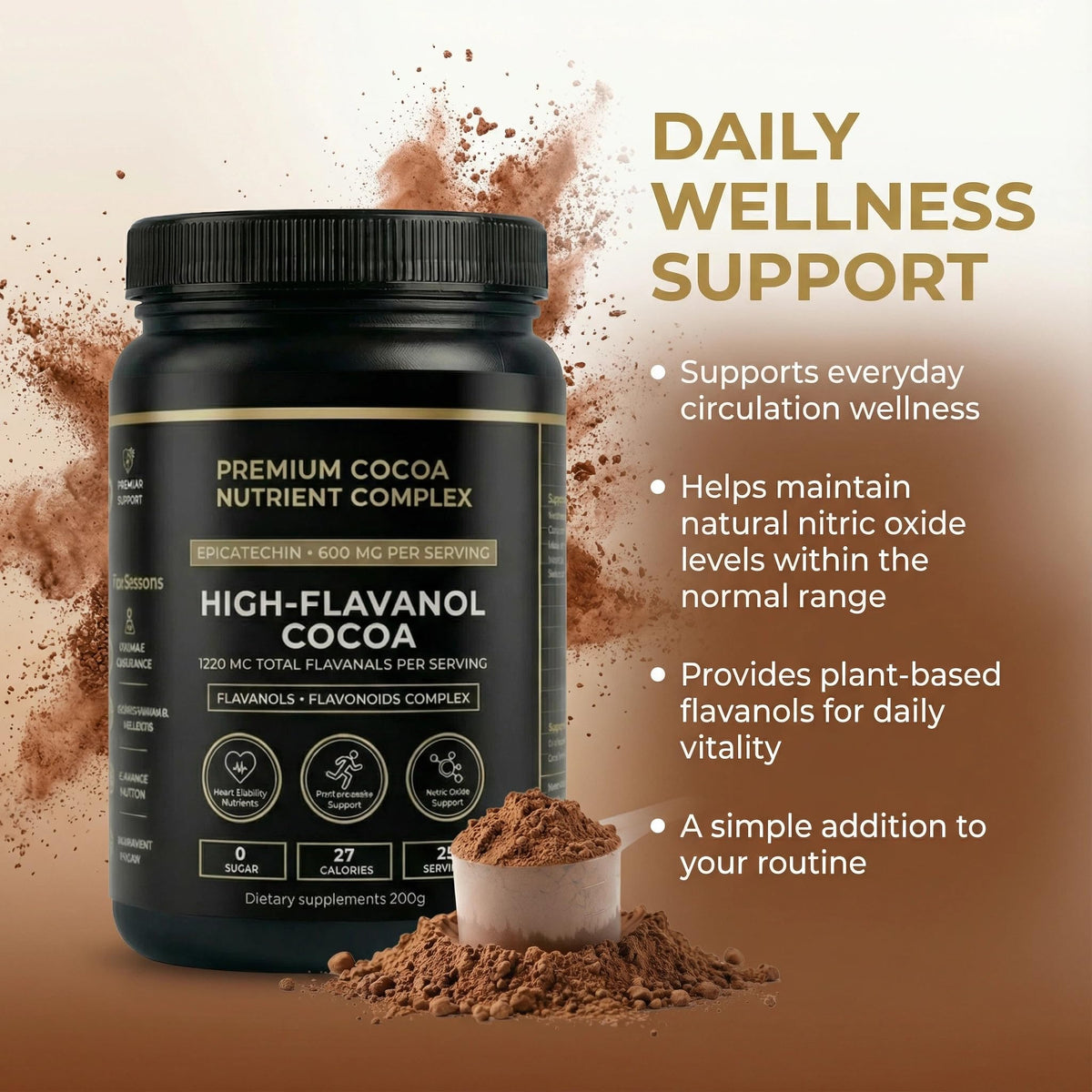 XPDGVS High Flavanol Cocoa Powder – 1200mg Flavanols & 600mg Epicatechin per Serving | 10X Concentrated Cocoa Extract