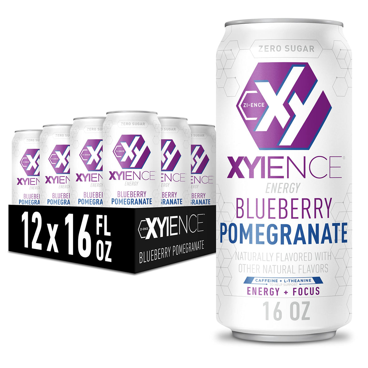 XYIENCE Blueberry Pomegranate Energy Drink – 16 oz Can (Pack of 12) | Zero Sugar, Low Calorie, Natural Flavors