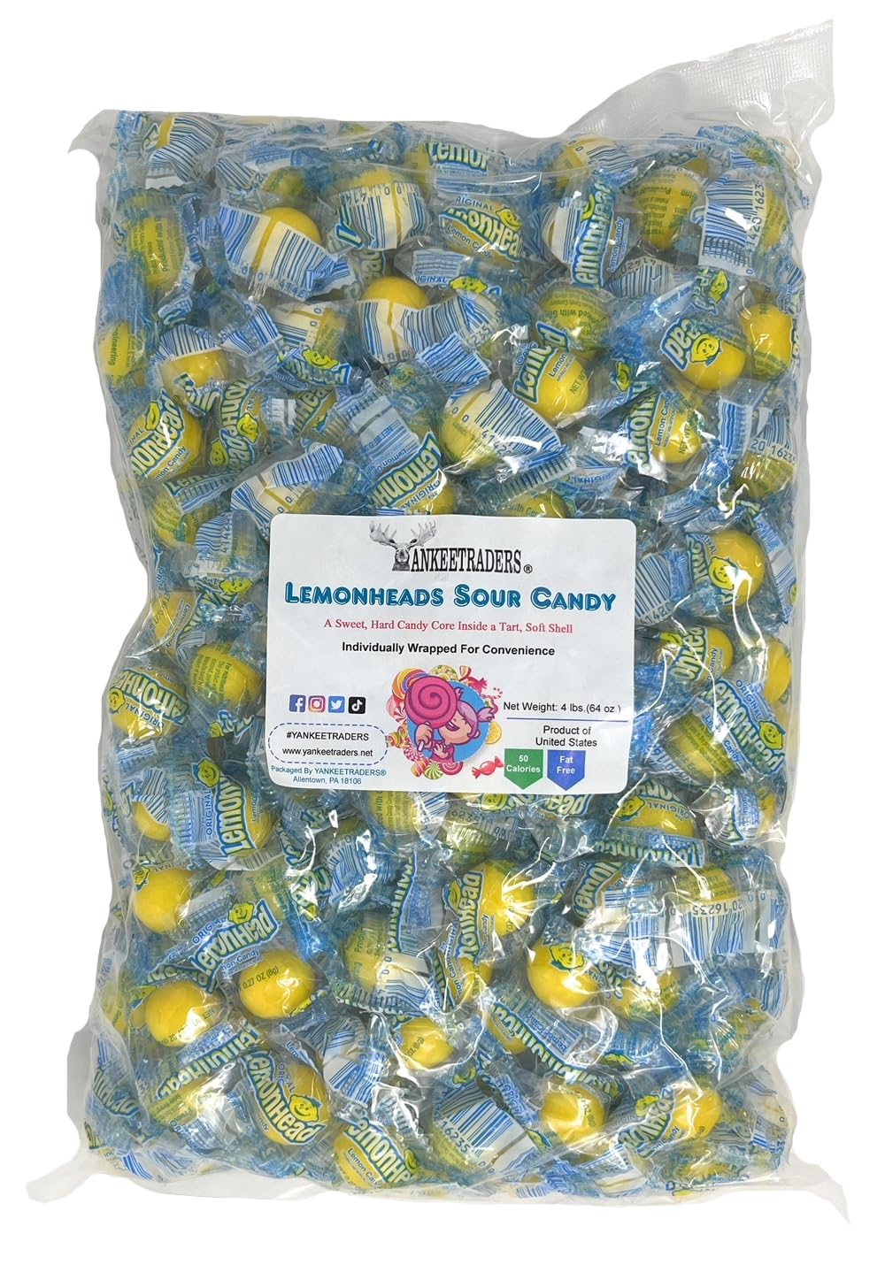 YANKEETRADERS Lemonhead Sour Candy – Bulk 4 lb, Individually Wrapped