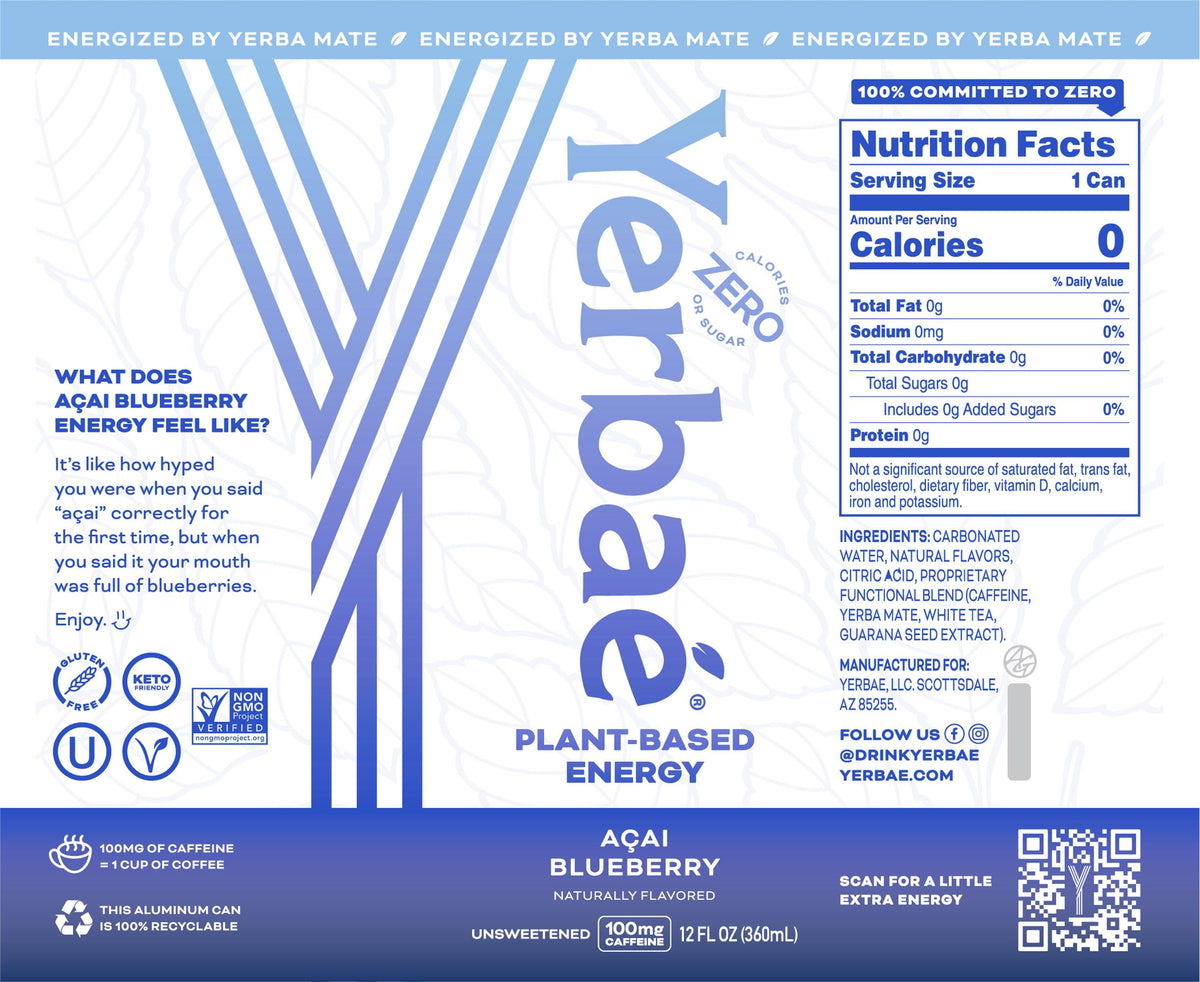 Yerbaé Energy Seltzer Tropical Pack – No Sugar, 100mg Caffeine, 12oz Cans (12-Pack)