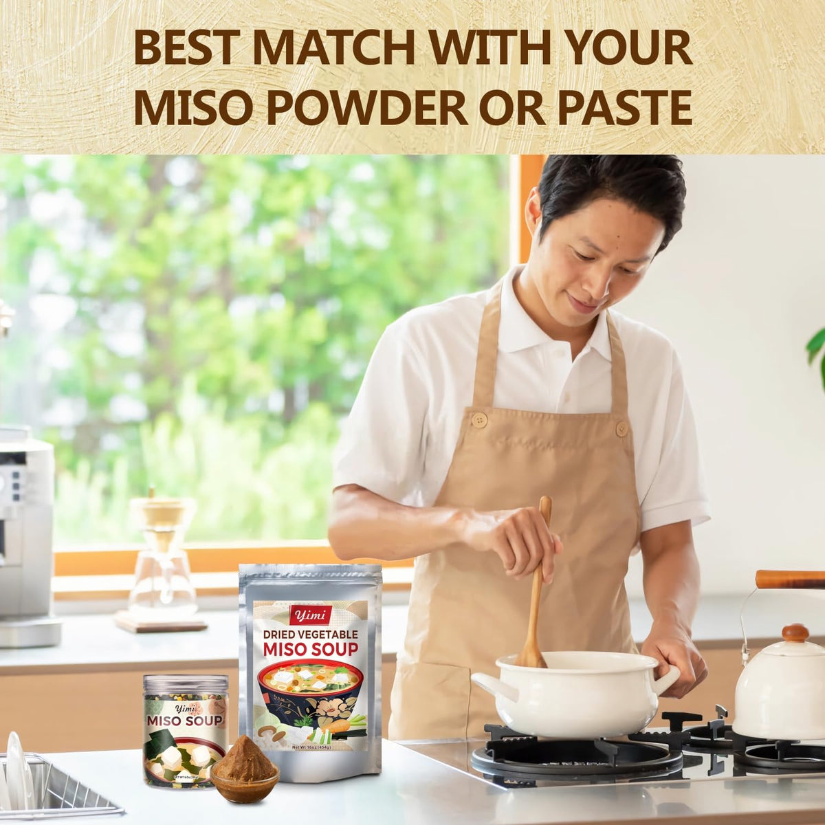 Yimi Miso Soup with Freeze-Dried Vegetables – 16 oz, Dehydrated Tofu & Wakame, Not Miso Paste