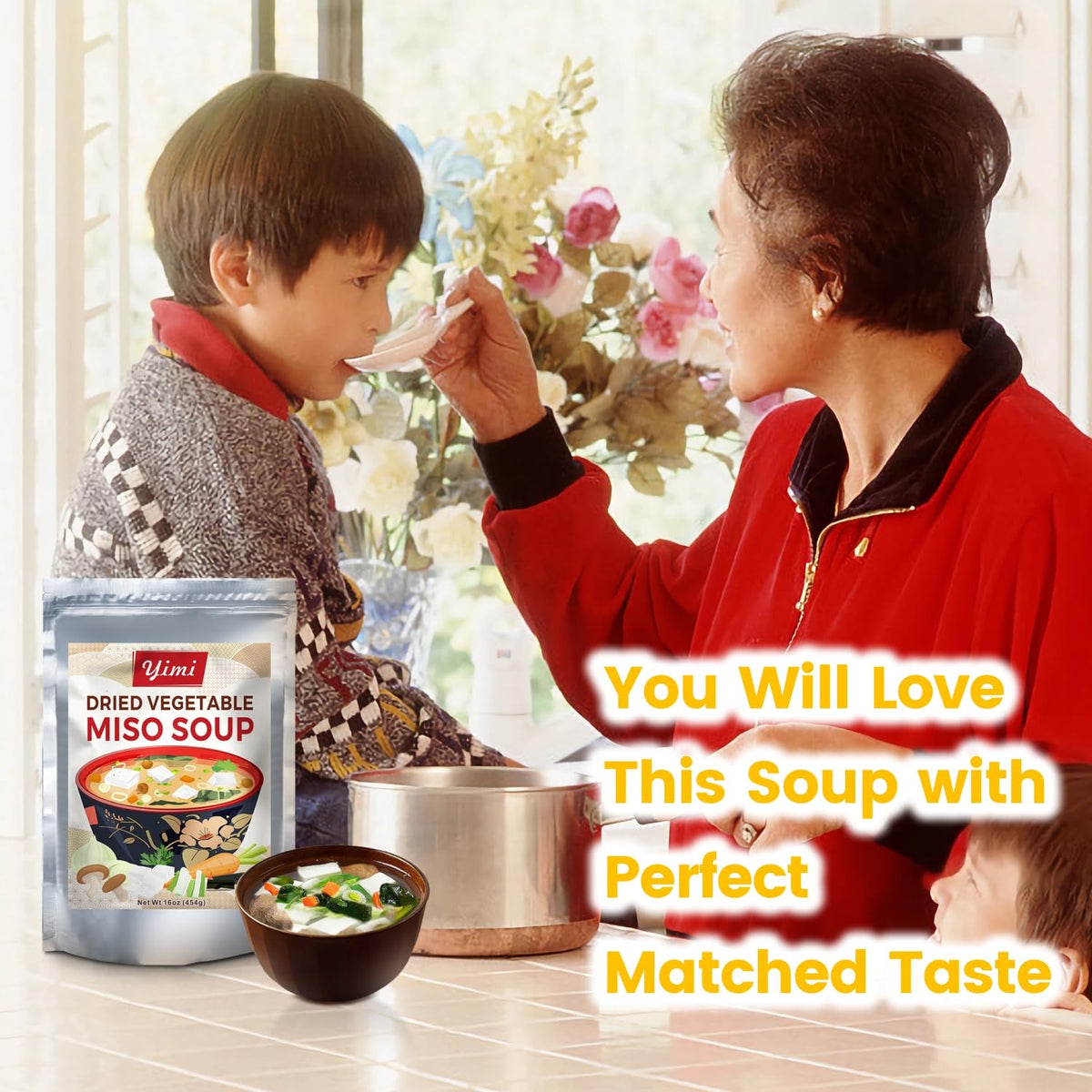 Yimi Miso Soup with Freeze-Dried Vegetables – 16 oz, Dehydrated Tofu & Wakame, Not Miso Paste