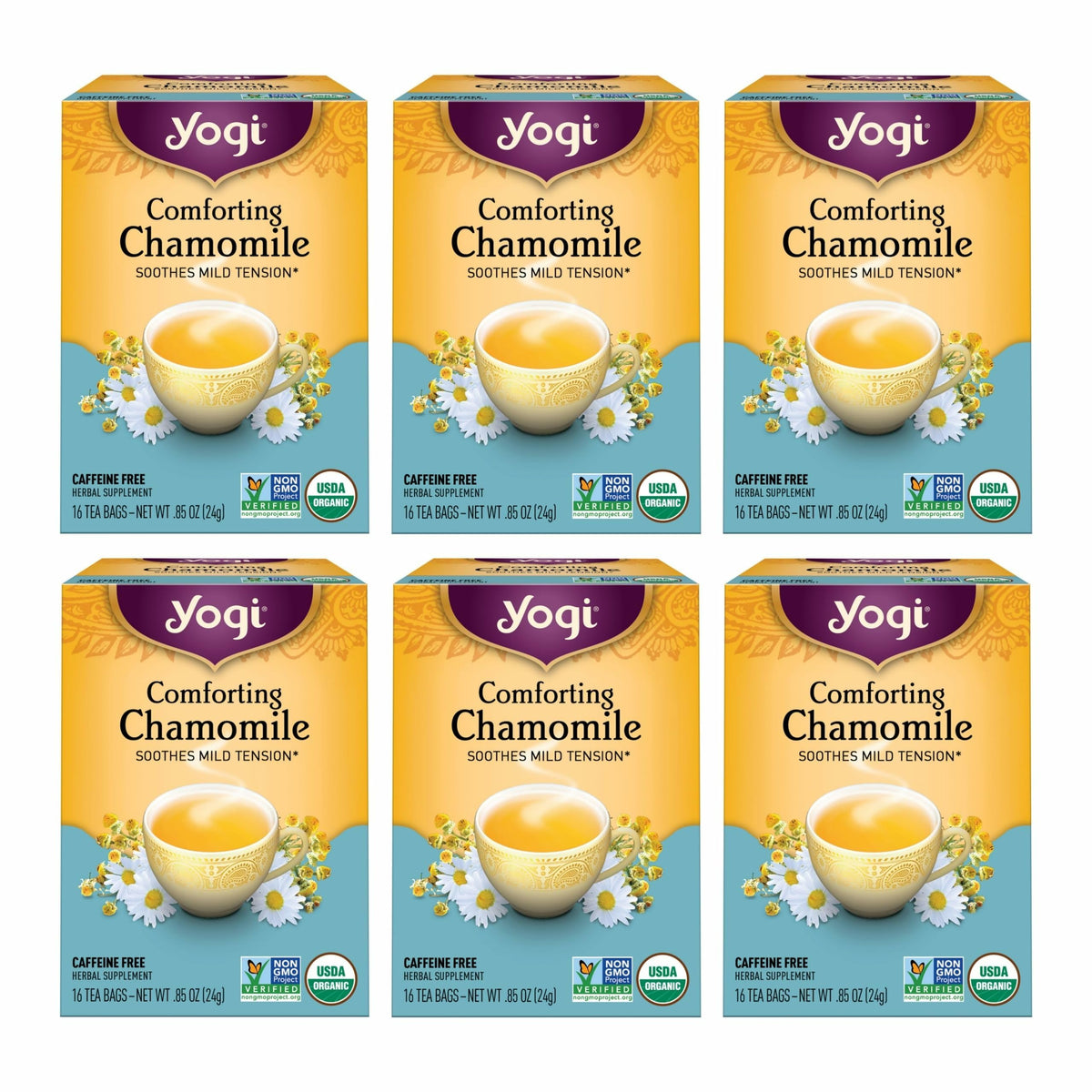 Yogi Comforting Chamomile Tea - Organic, Caffeine-Free, 96 Tea Bags (6 Packs)