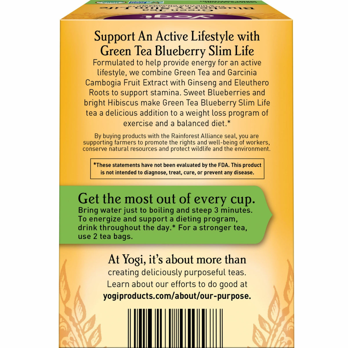 Yogi Green Tea Blueberry Slim Life Tea — Organic, Stamina & Energy (16 Bags × 6 Packs)
