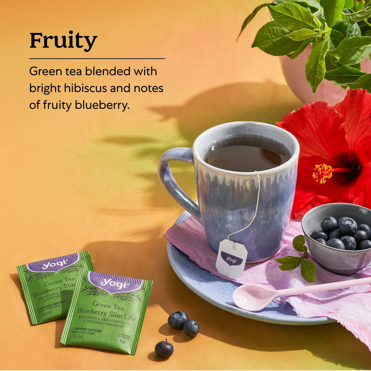 Yogi Green Tea Blueberry Slim Life Tea — Organic, Stamina & Energy (16 Bags × 6 Packs)