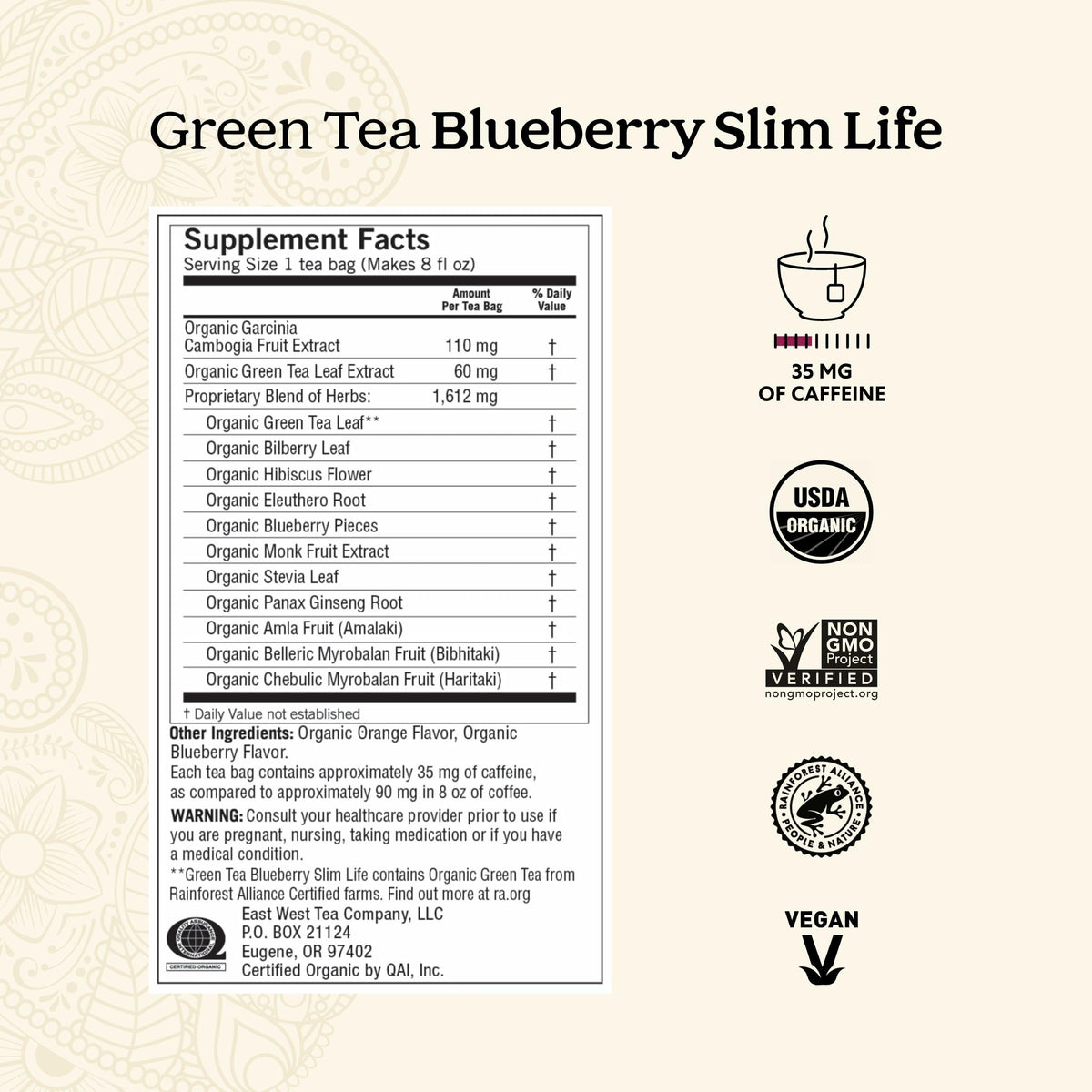 Yogi Green Tea Blueberry Slim Life Tea — Organic, Stamina & Energy (16 Bags × 6 Packs)