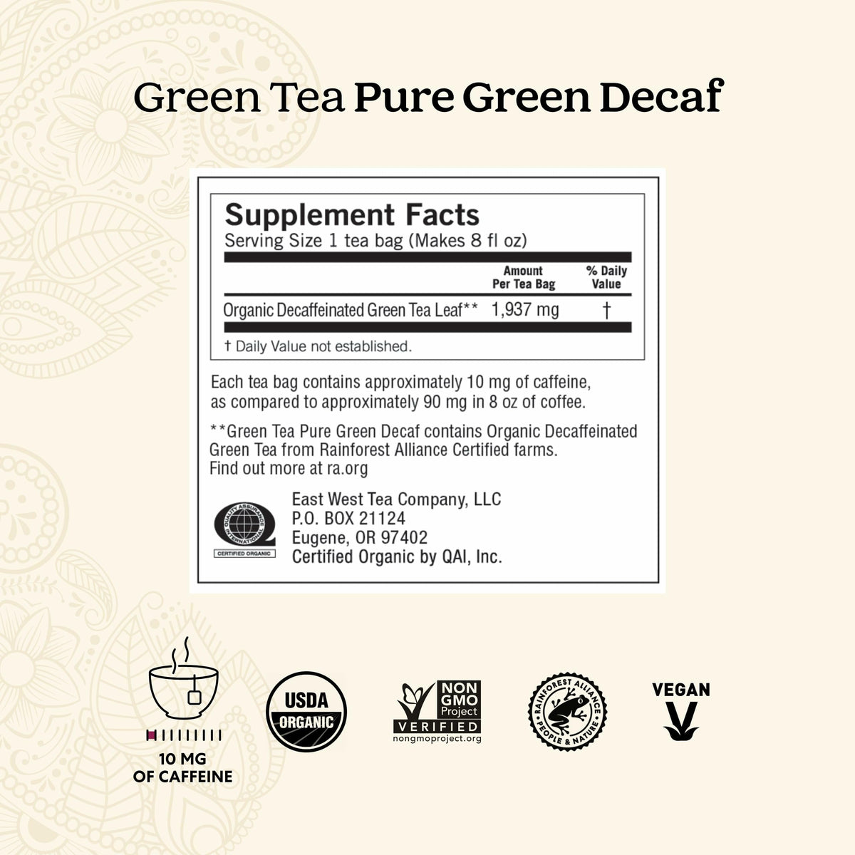 Yogi Green Tea Pure Green Decaf (6 Pack) – Organic, Low Caffeine, 96 Bags