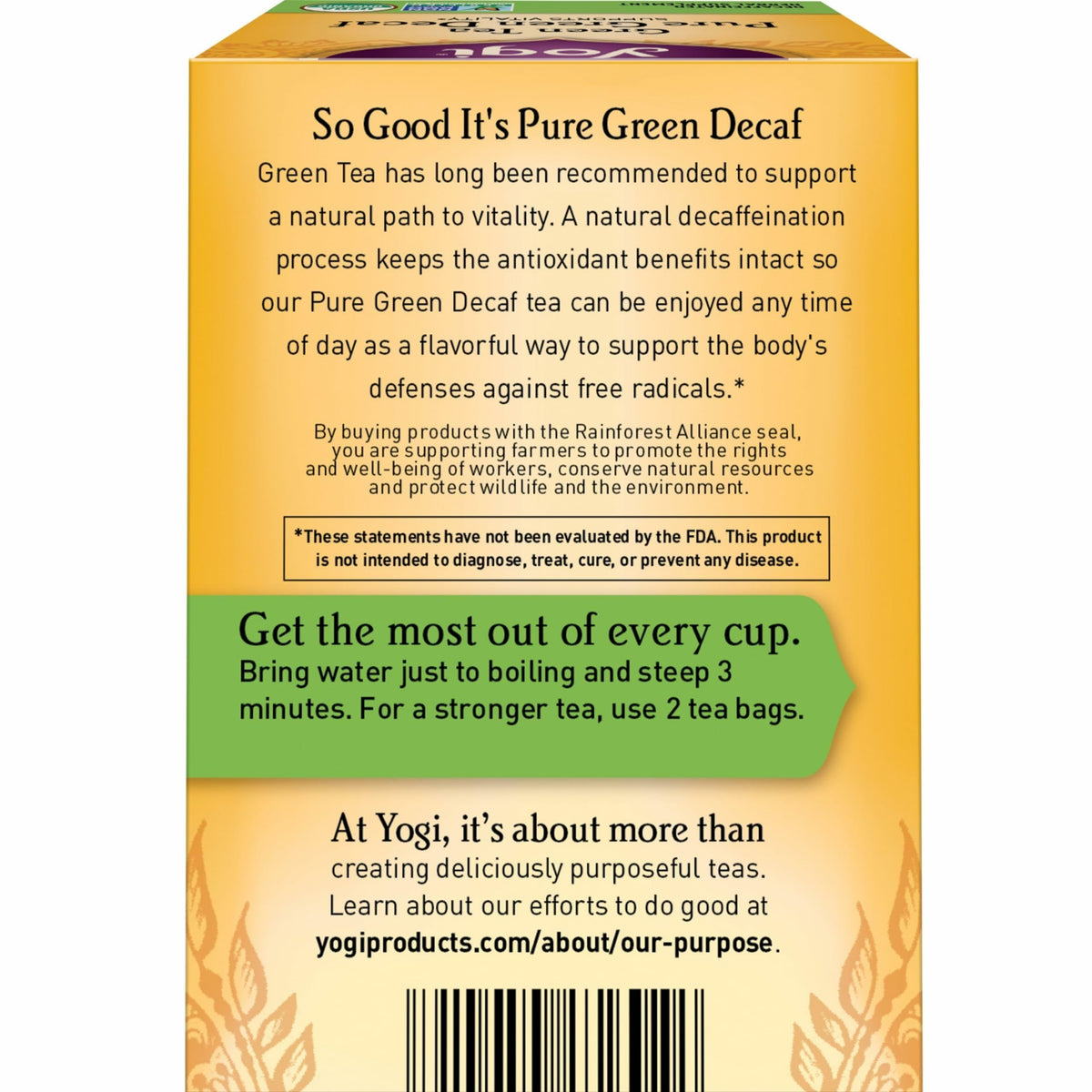 Yogi Green Tea Pure Green Decaf (6 Pack) – Organic, Low Caffeine, 96 Bags