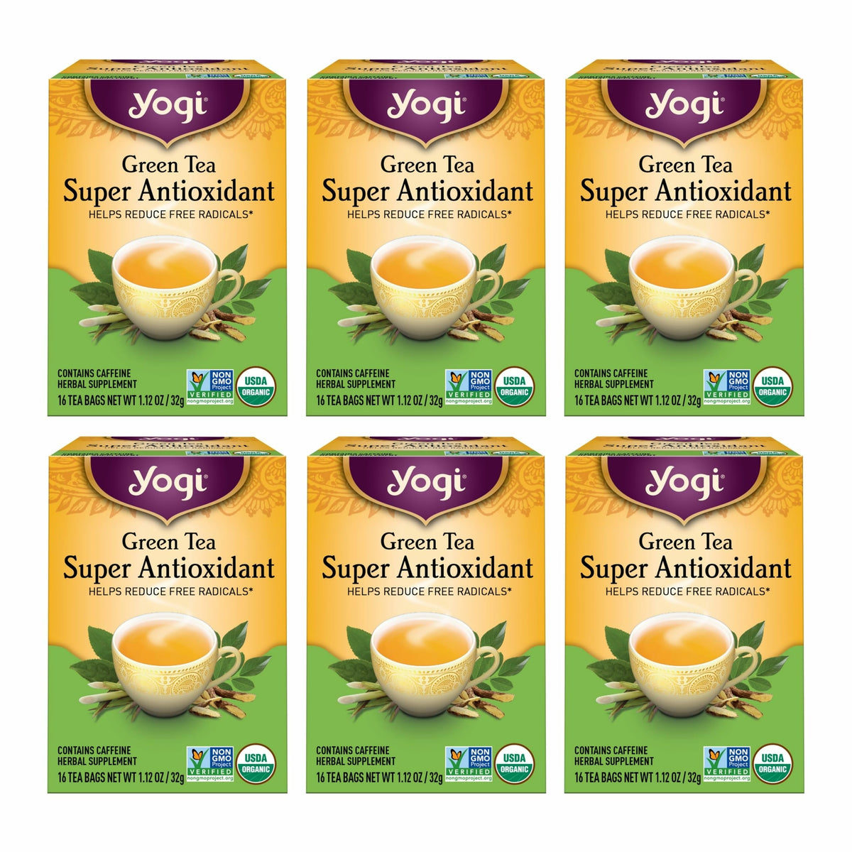 Yogi Tea: Green Tea Super Antioxidant (6 Pack) – Organic Green Tea Blend with Grapeseed & Amla | 96 Bags