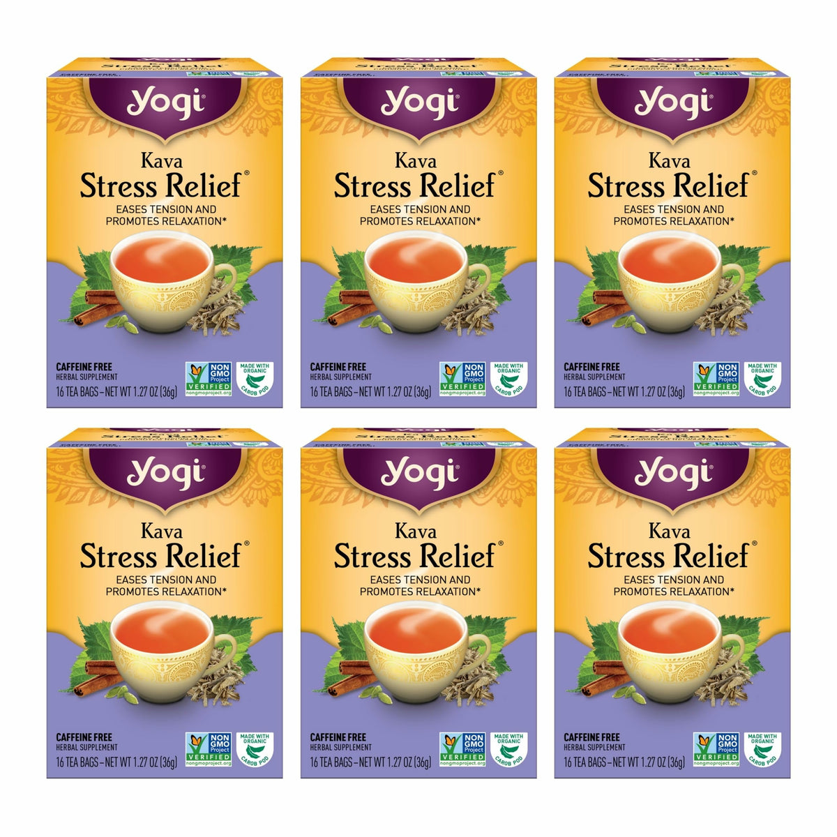 Yogi Tea Kava Stress Relief – Caffeine Free Herbal Tea (6 Pack, 96 Bags)