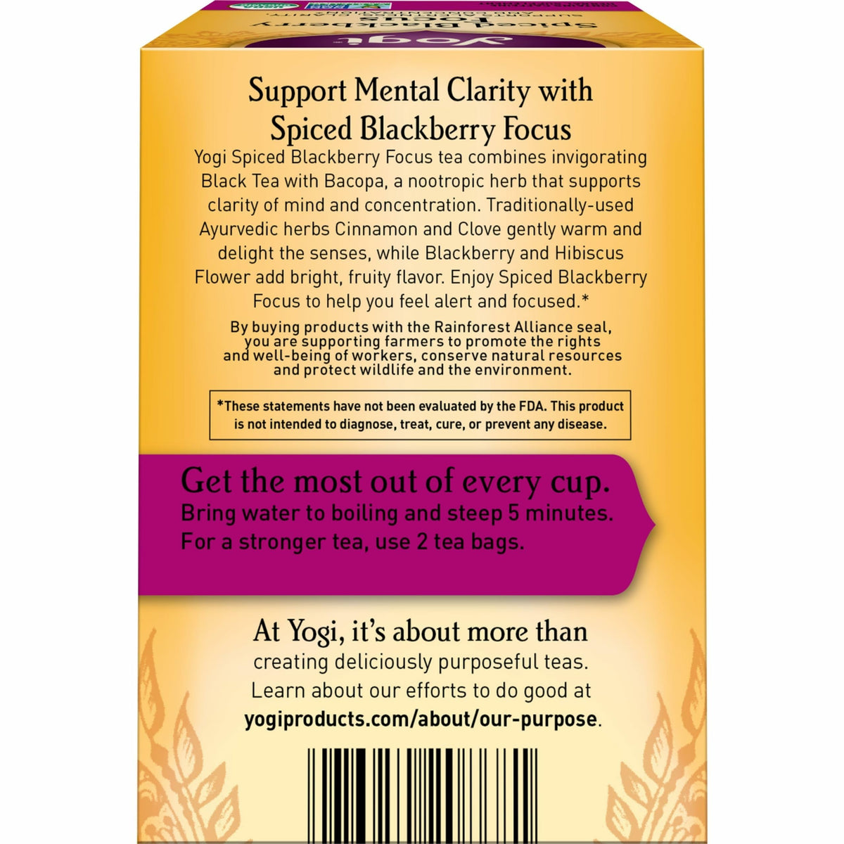 Yogi Spiced Blackberry Focus Tea – Pack of 6 (16 Bags Each), Vegan, Organic & Non-GMO