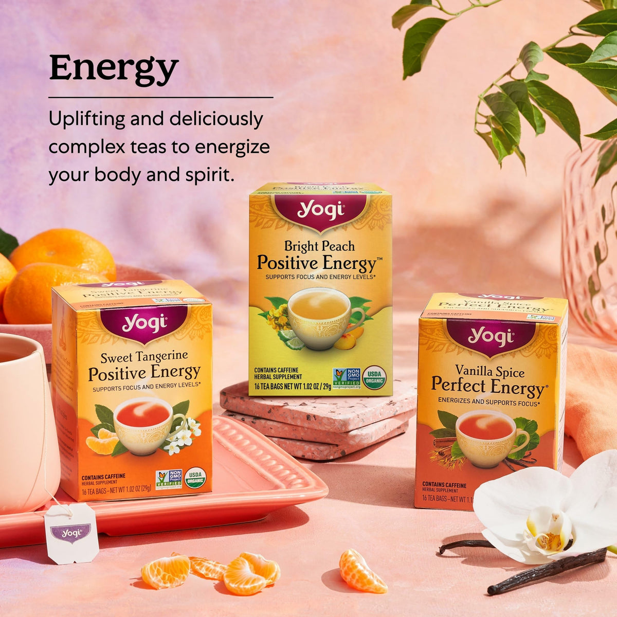 Yogi Sweet Tangerine Positive Energy Tea – 6 Packs of 16 Tea Bags | Organic Tangerine Energy Tea