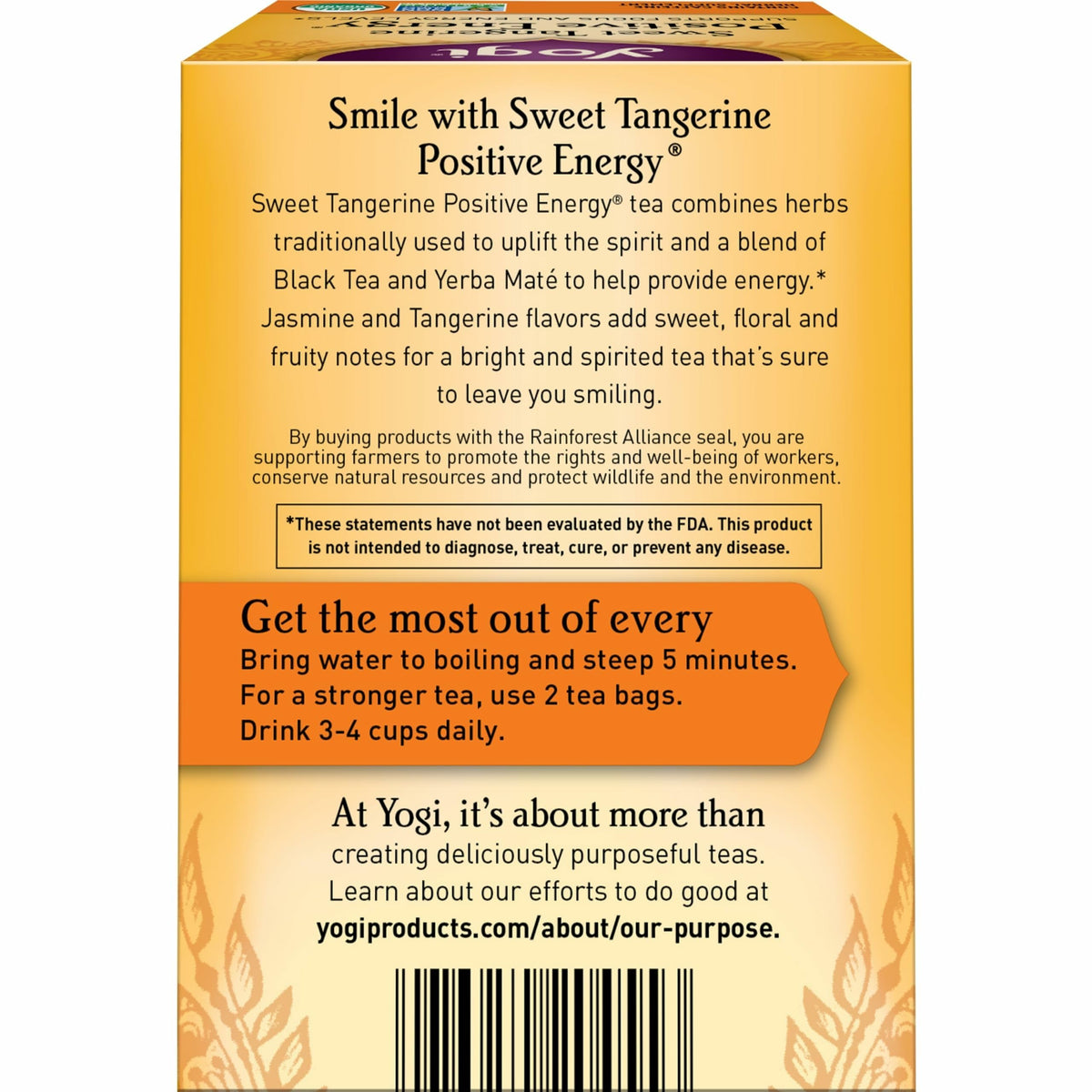 Yogi Sweet Tangerine Positive Energy Tea – 6 Packs of 16 Tea Bags | Organic Tangerine Energy Tea