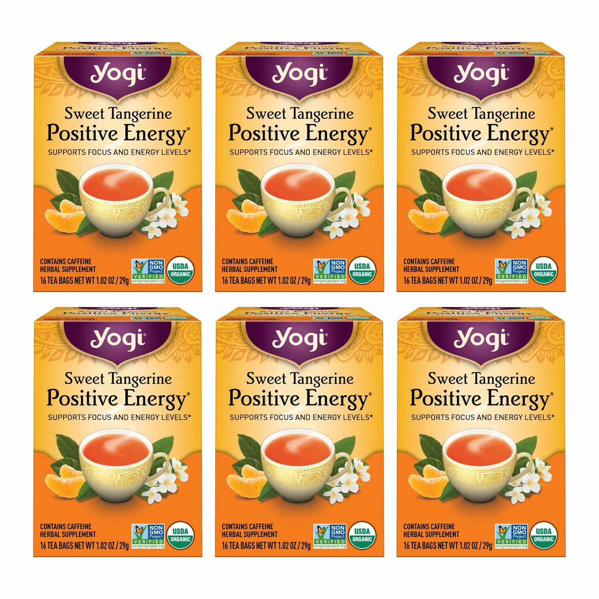 Yogi Sweet Tangerine Positive Energy Tea – 6 Packs of 16 Tea Bags | Organic Tangerine Energy Tea