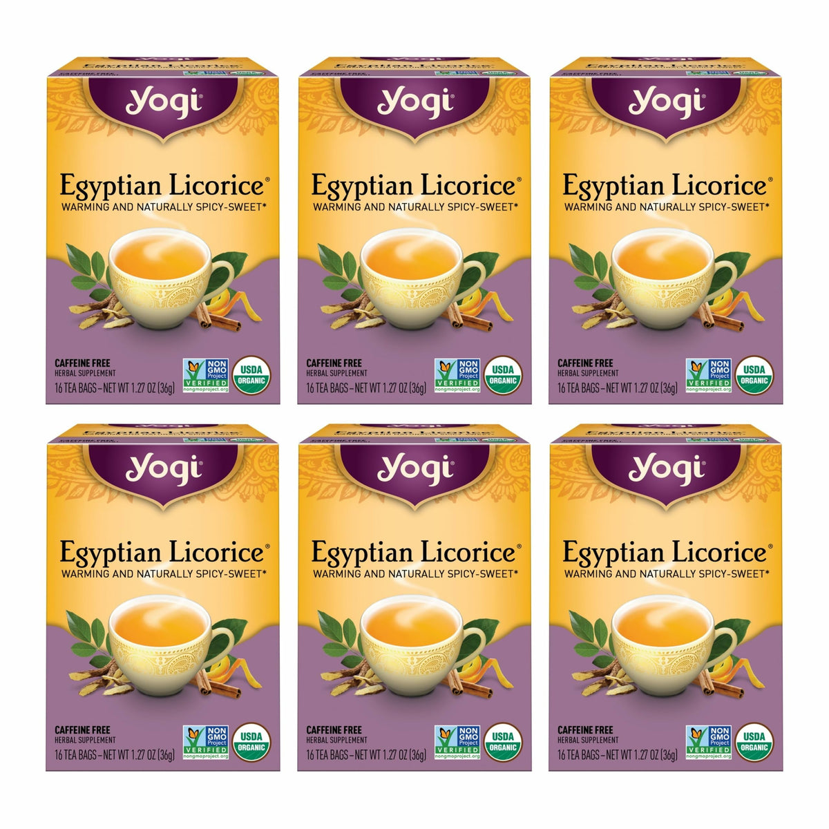 Yogi Tea Egyptian Licorice Tea (6 Pack) – Caffeine-Free Organic Herbal Bags | Warm, Spicy-Sweet