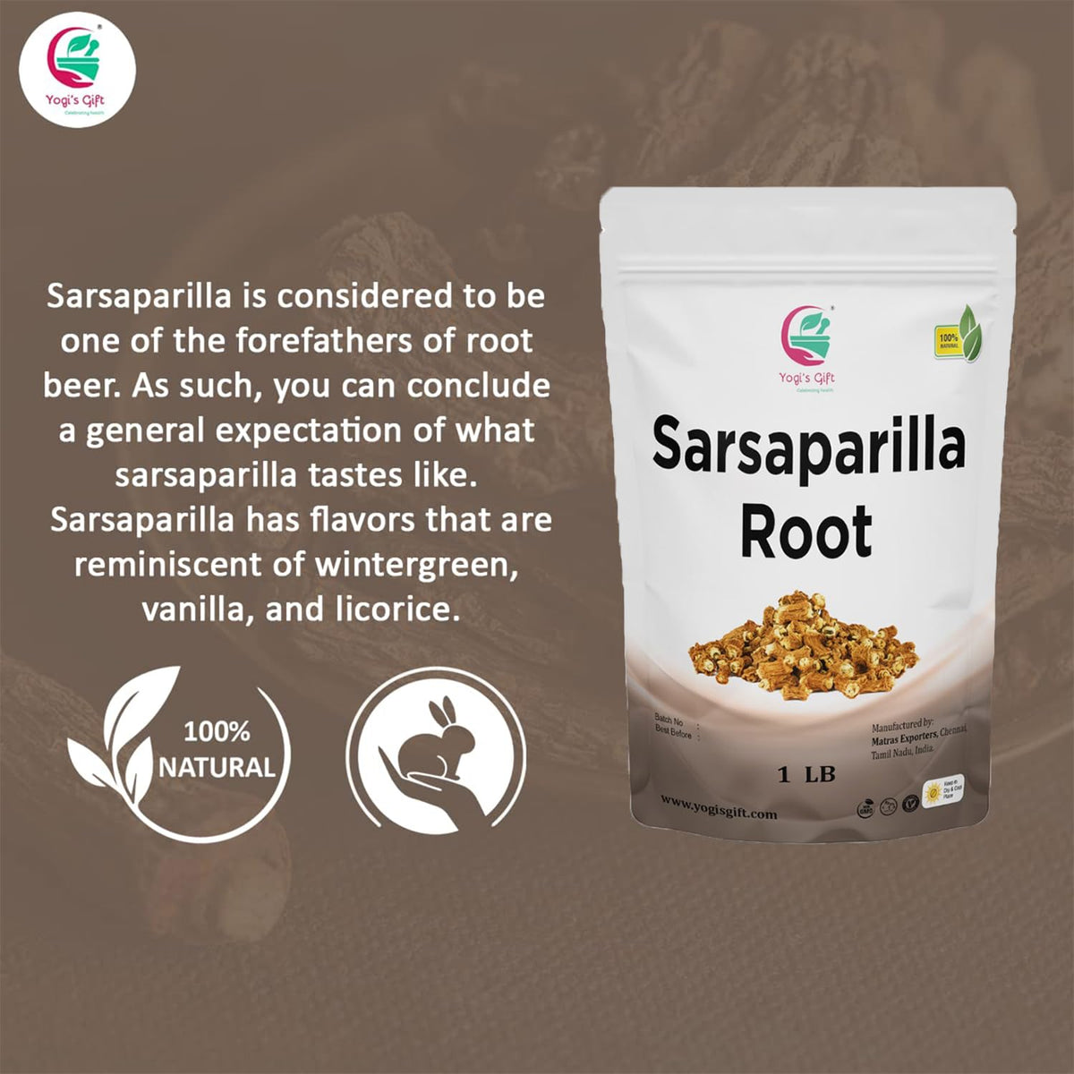 Sarsaparilla Root Whole 1 LB | Indian Sarsaparilla | Hemidesmus indicus | YOGI’S GIFT