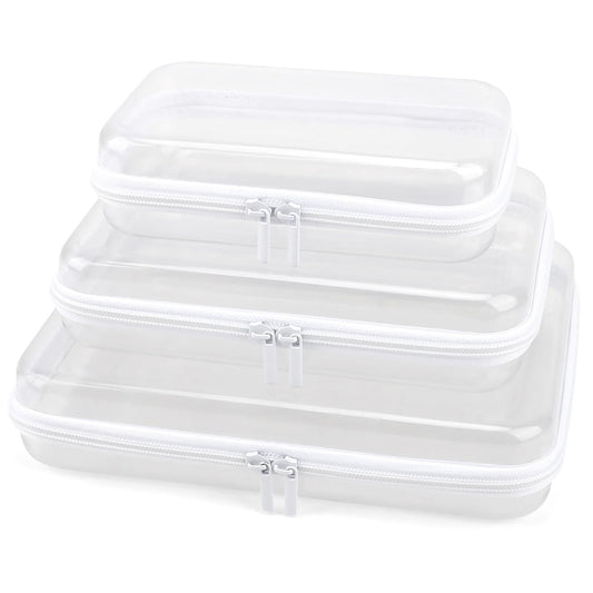 YOPCDJ 3 Pack Clear Hard Shell Zipper Case, Clear Zipper Pouches Waterproof Makeup Organizer & Travel Toiletry Bag, Diaper Bag Organizing Pouches, Plastic Pouch for Office Home Storage, LMS