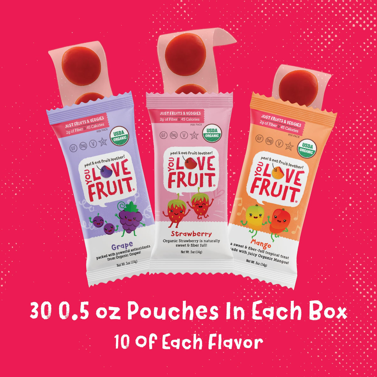 YOU LOVE FRUIT - Fruit Snacks Variety Pack (30 Count) | 100% Natural, Gluten-Free, Vegan
