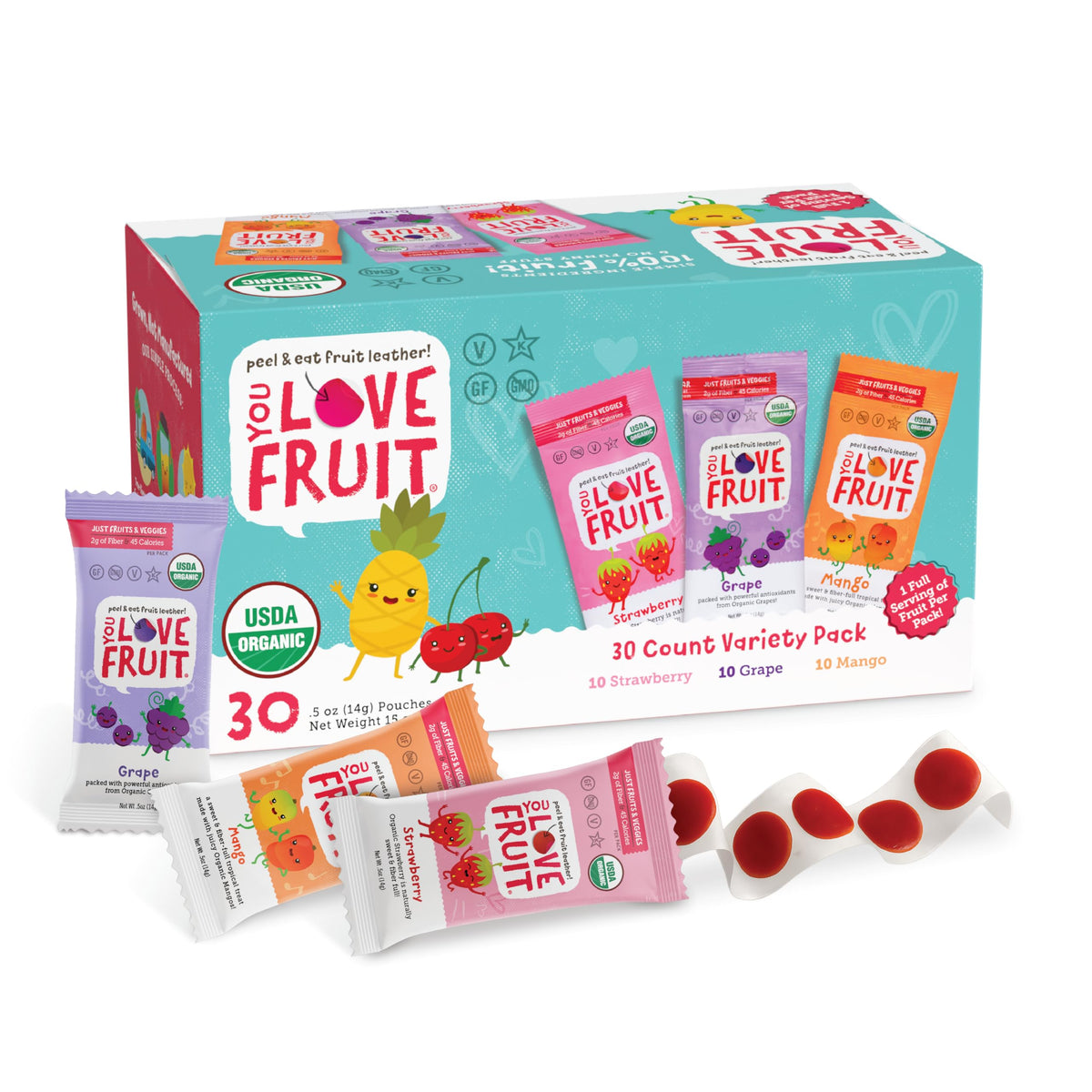 YOU LOVE FRUIT - Fruit Snacks Variety Pack (30 Count) | 100% Natural, Gluten-Free, Vegan