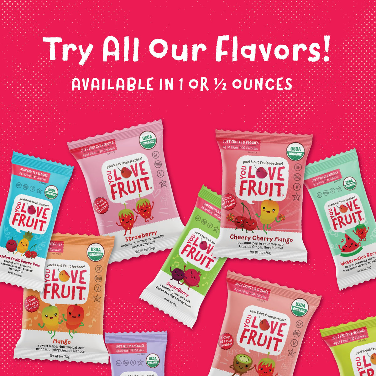 YOU LOVE FRUIT - 30 Count Fruit Snacks Variety Pack | 100% Natural, Gluten‑Free, Vegan