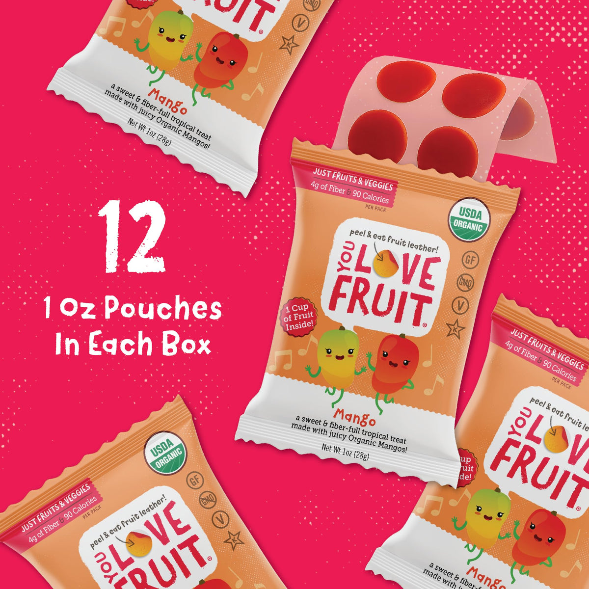 YOU LOVE FRUIT Mango All-Natural Fruit Snacks – 12-Pack