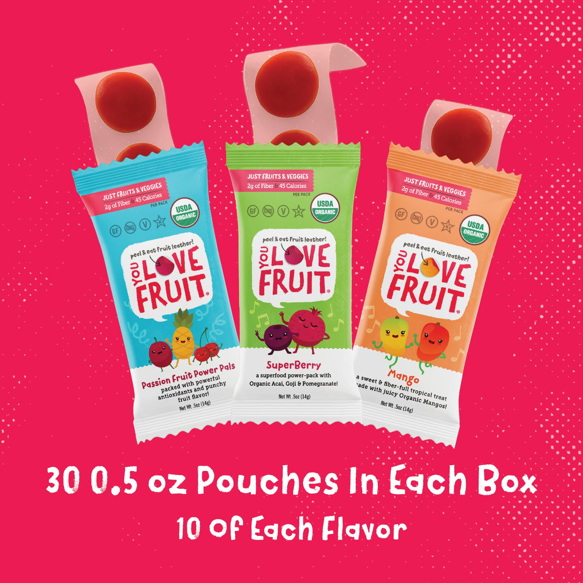 YOU LOVE FRUIT - 30 Count Fruit Snacks Variety Pack | 100% Natural, Gluten‑Free, Vegan