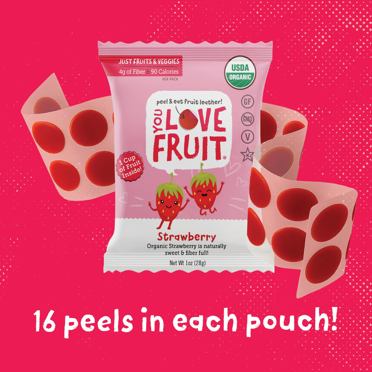 YOU LOVE FRUIT Strawberry All Natural Fruit Snacks – 12-Pack, Gluten Free, Non-GMO, Vegan
