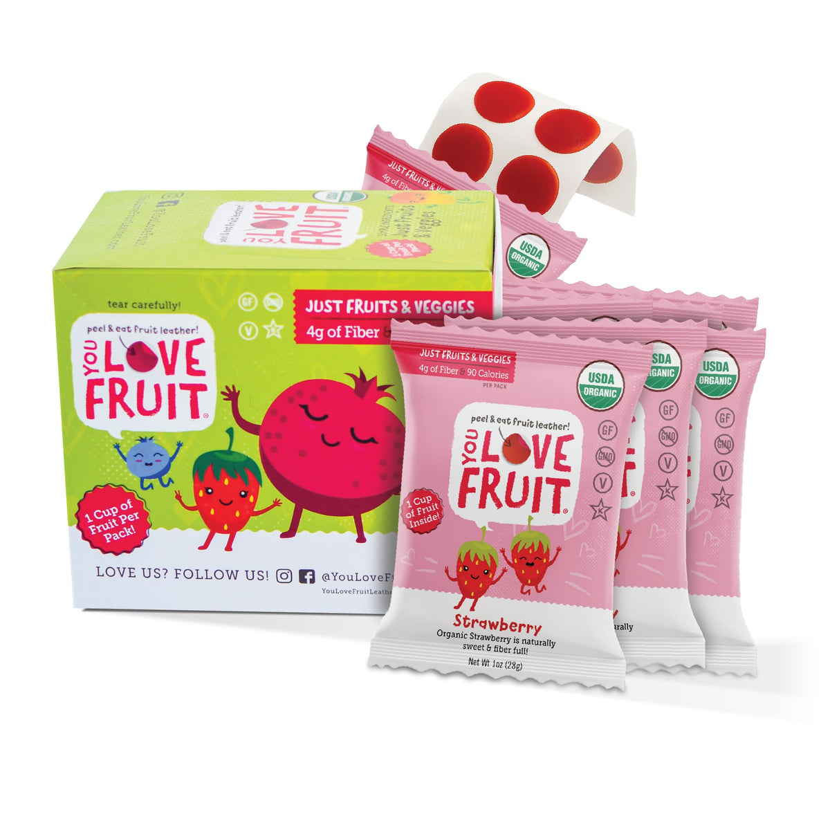 YOU LOVE FRUIT Strawberry All Natural Fruit Snacks – 12-Pack, Gluten Free, Non-GMO, Vegan