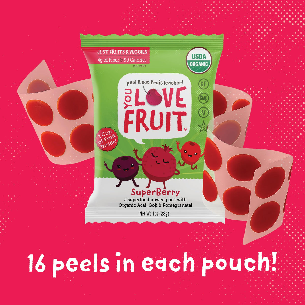 YOU LOVE FRUIT SuperbERRY All Natural Fruit Snacks – 12-Pack, Gluten Free, Vegan