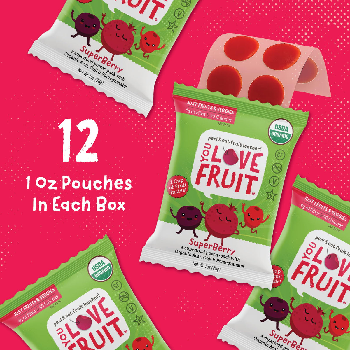 YOU LOVE FRUIT SuperbERRY All Natural Fruit Snacks – 12-Pack, Gluten Free, Vegan