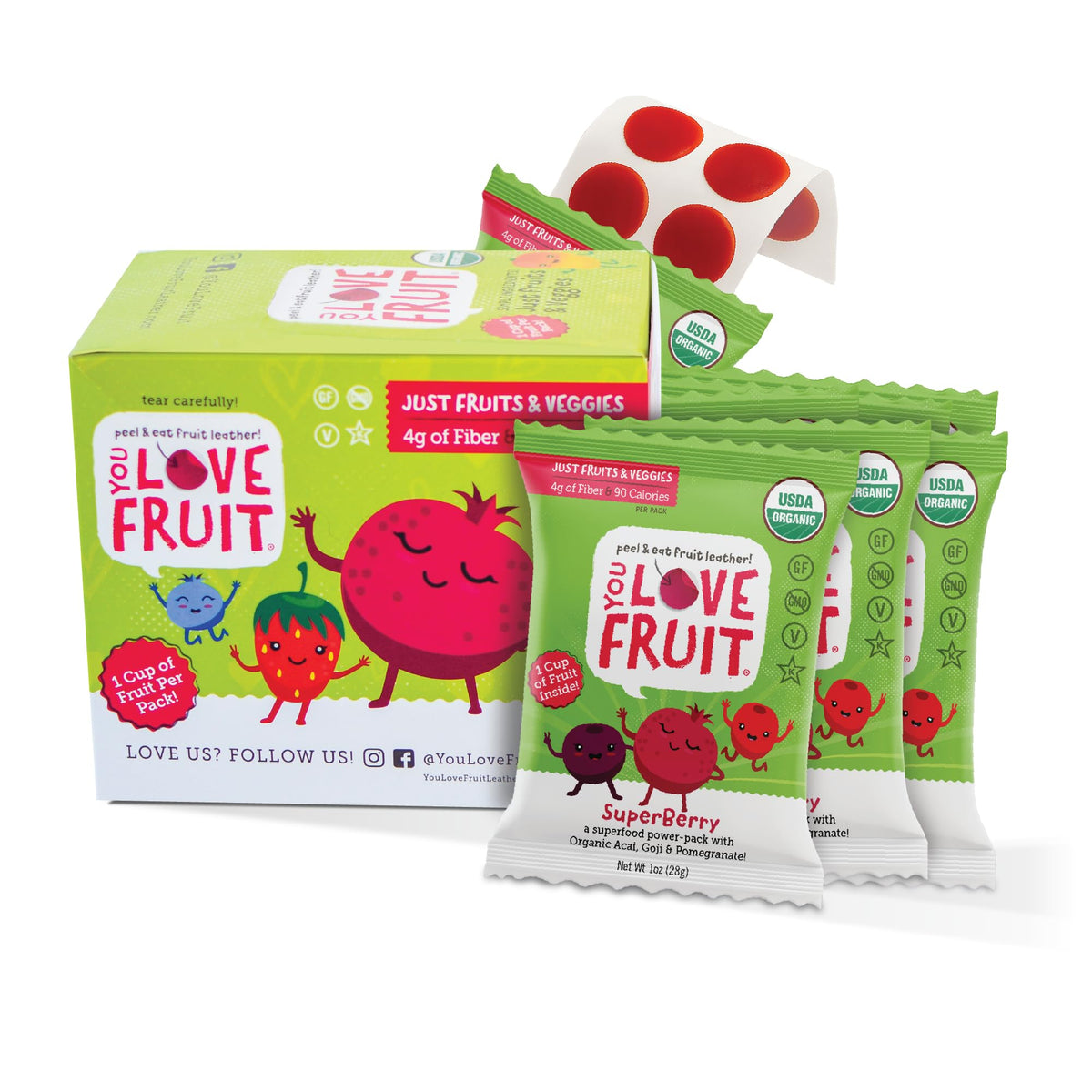YOU LOVE FRUIT SuperbERRY All Natural Fruit Snacks – 12-Pack, Gluten Free, Vegan