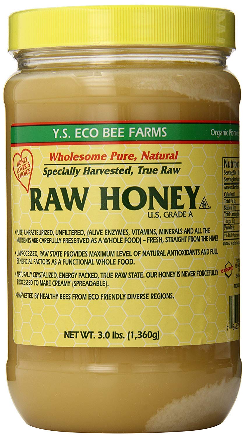 YS Eco Bee Farms RAW HONEY – 3lb Jar | Raw, Unfiltered, Unpasteurized, Kosher
