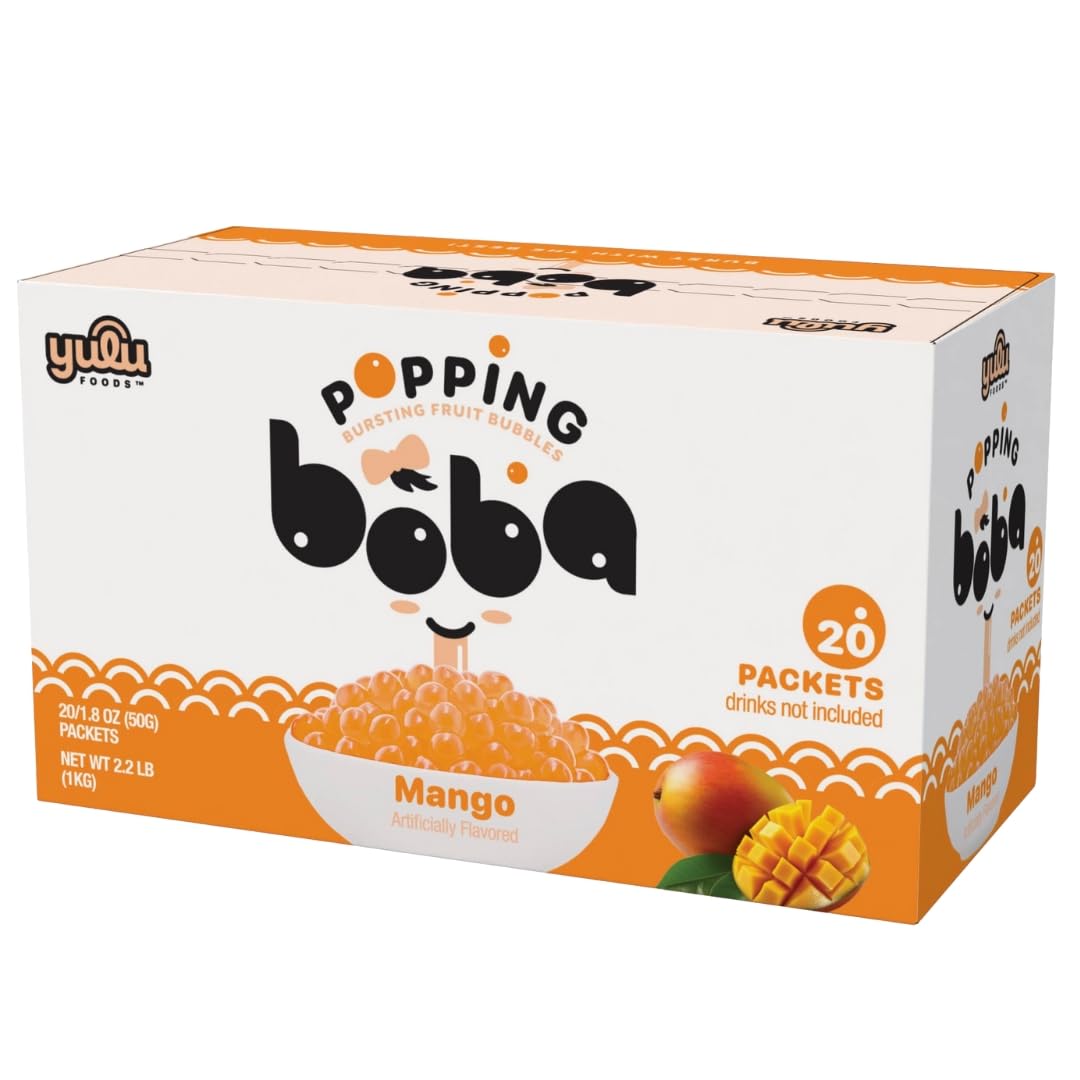 YULU FOODS Mango Popping Boba Pearls – 20 Pack Ready-to-Eat, Gluten-Free & Vegan