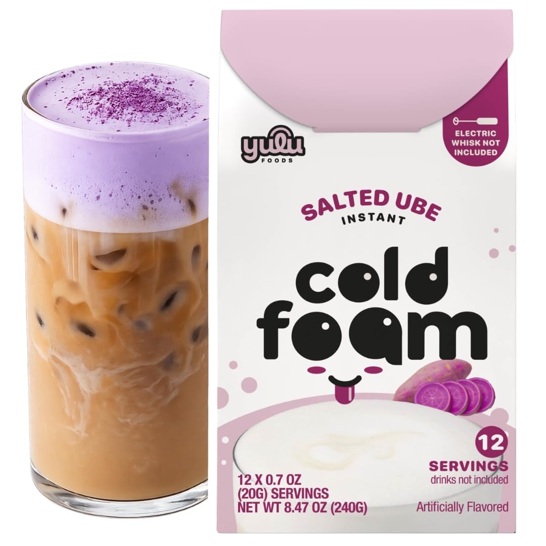 YULU FOODS Salted Ube Cold Foam Sticks – Non-Dairy, Caffeine-Free, 12 Servings | Café-Style Foam for Iced Coffee, Tea & Matcha