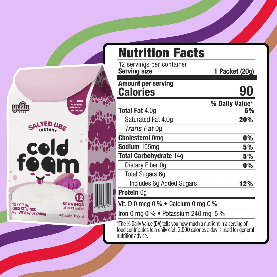 YULU FOODS Salted Ube Cold Foam Sticks – Non-Dairy, Caffeine-Free, 12 Servings | Café-Style Foam for Iced Coffee, Tea & Matcha