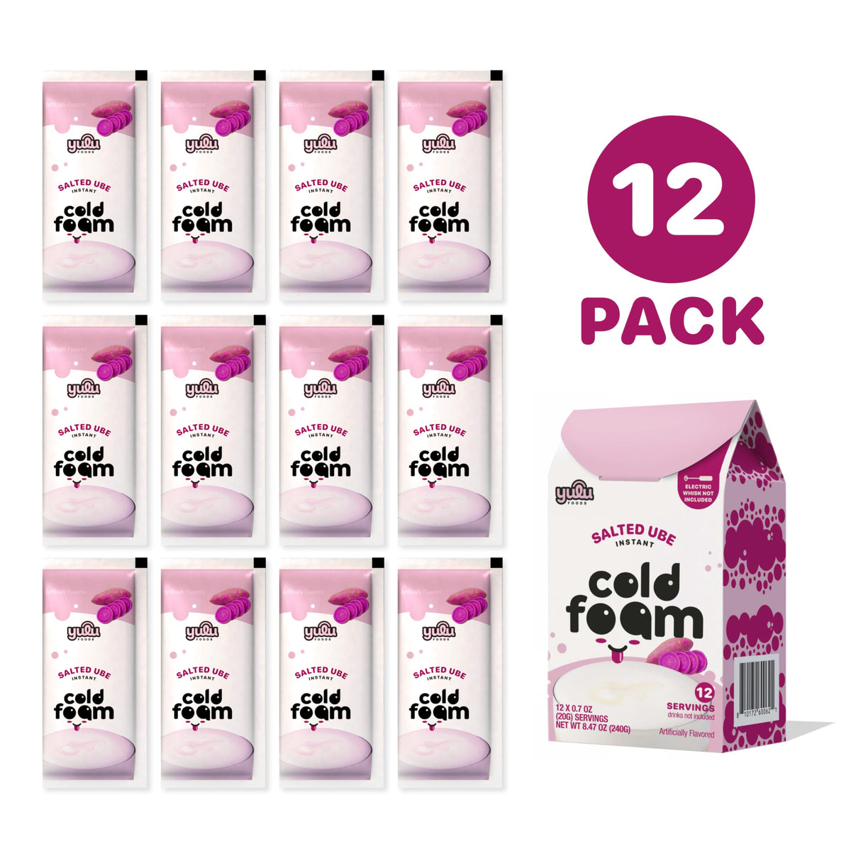 YULU FOODS Salted Ube Cold Foam Sticks – Non-Dairy, Caffeine-Free, 12 Servings | Café-Style Foam for Iced Coffee, Tea & Matcha