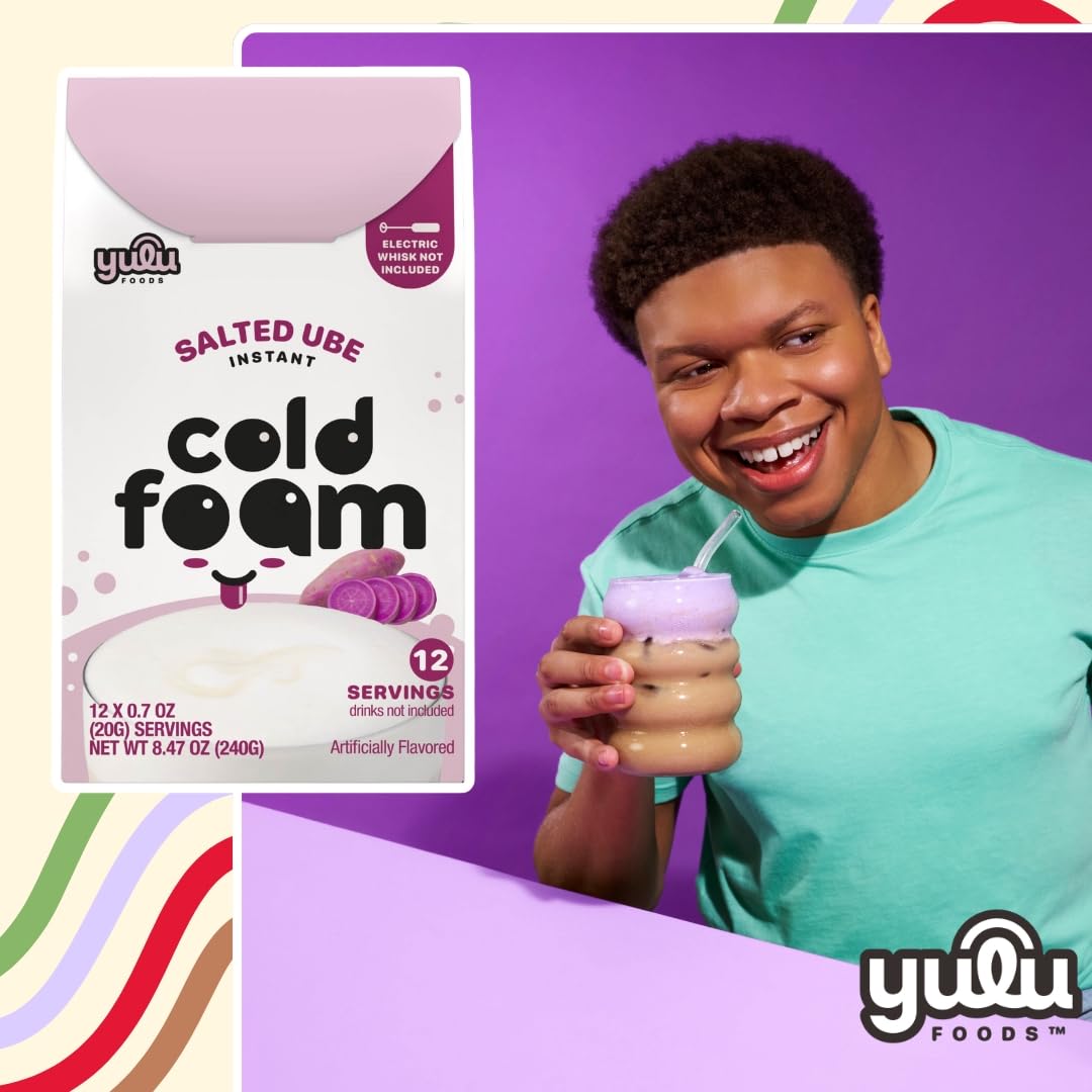 YULU FOODS Salted Ube Cold Foam Sticks – Non-Dairy, Caffeine-Free, 12 Servings | Café-Style Foam for Iced Coffee, Tea & Matcha