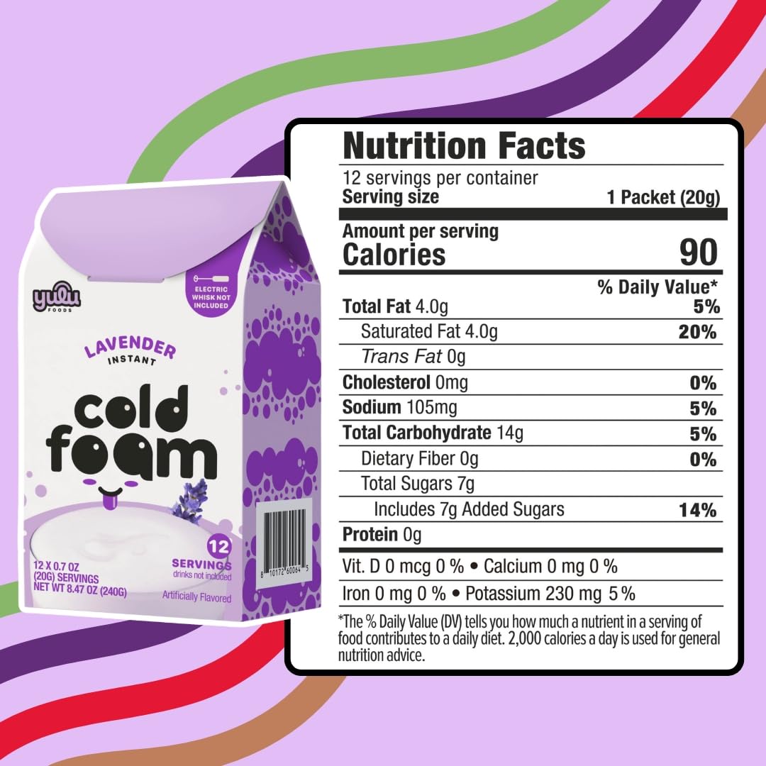 YULU FOODS Lavender Instant Cold Foam Sticks – Non-Dairy Café-Style Foam for Iced Drinks