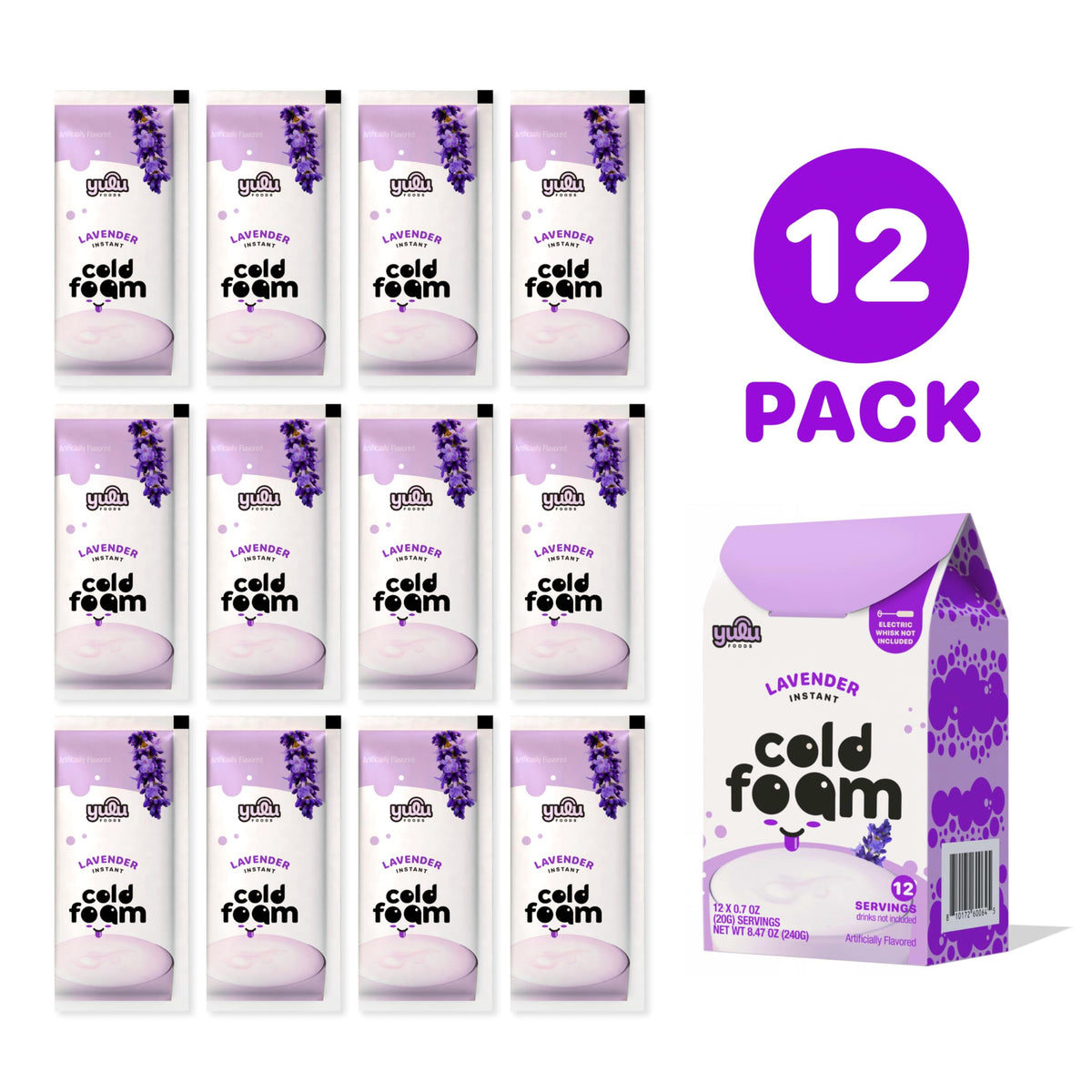 YULU FOODS Lavender Instant Cold Foam Sticks – Non-Dairy Café-Style Foam for Iced Drinks