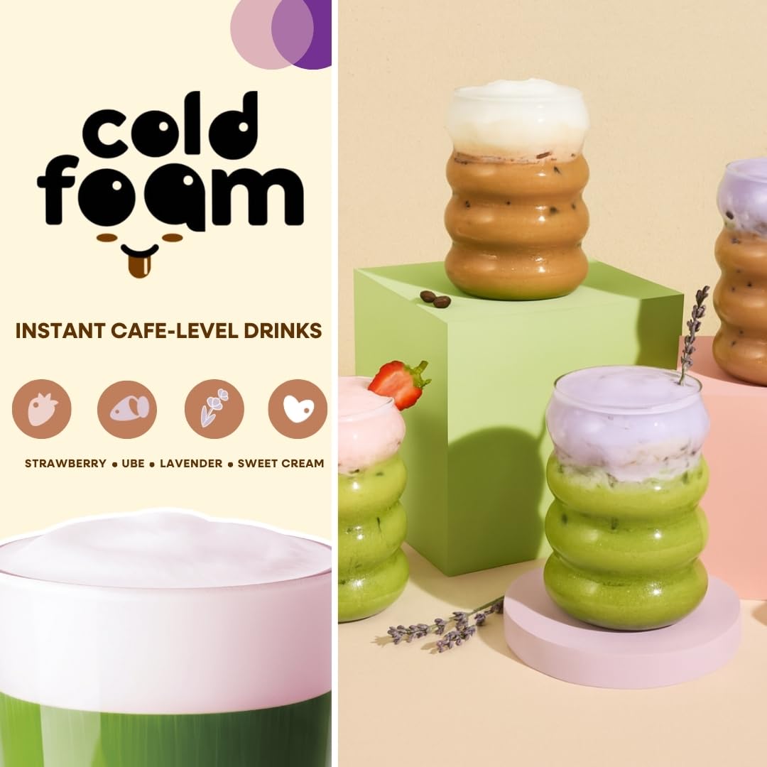 YULU FOODS Lavender Instant Cold Foam Sticks – Non-Dairy Café-Style Foam for Iced Drinks
