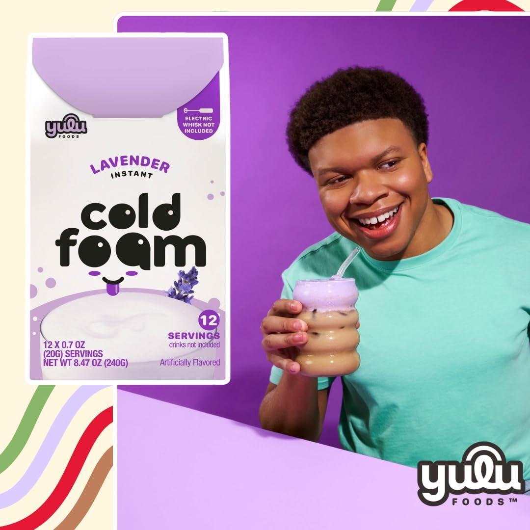 YULU FOODS Lavender Instant Cold Foam Sticks – Non-Dairy Café-Style Foam for Iced Drinks