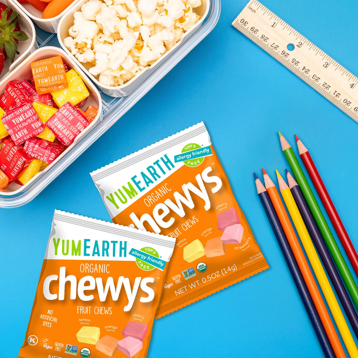 YumEarth Organic Chewys Fruit Flavored Candy Chews – Allergy-Friendly, Gluten Free, Non-GMO, Vegan, No Artificial Dyes (35-Count)