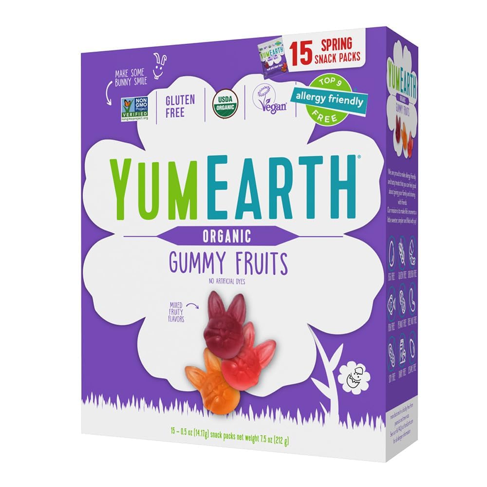 YumEarth Organic Easter Gummy Fruits Chewy Candy – Allergy Friendly (Top 9 Free), Gluten Free, Vegan (0.5 oz x15)