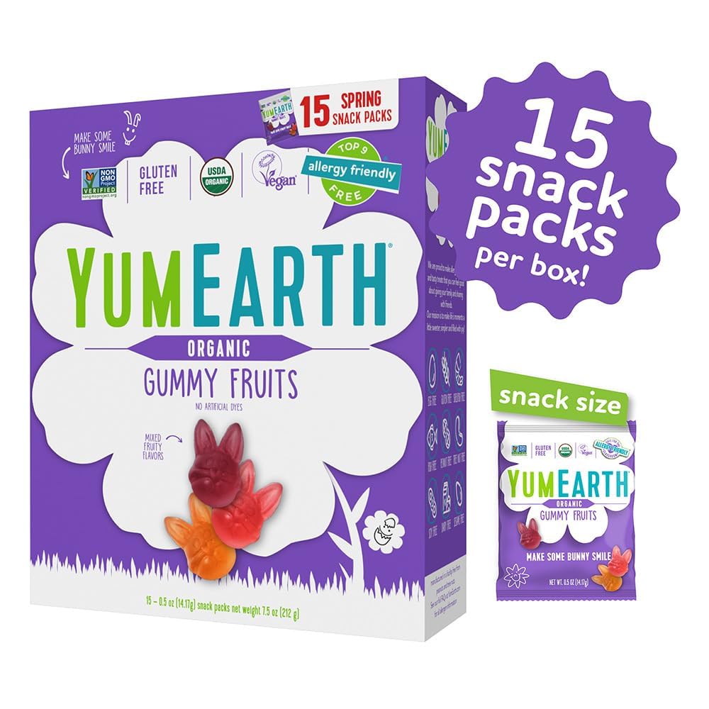 YumEarth Organic Easter Gummy Fruits Chewy Candy – Allergy Friendly (Top 9 Free), Gluten Free, Vegan (0.5 oz x15)