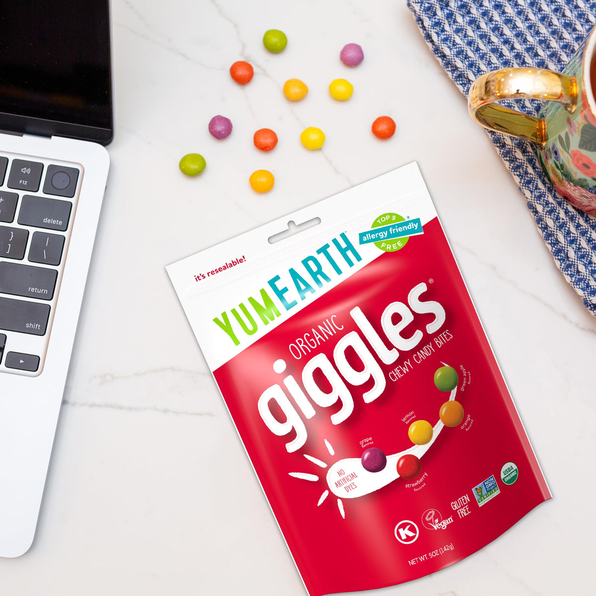 YumEarth Organic Giggles Chewy Candy – Allergy Friendly, No Dyes, Vegan & Gluten Free (5 oz x6)