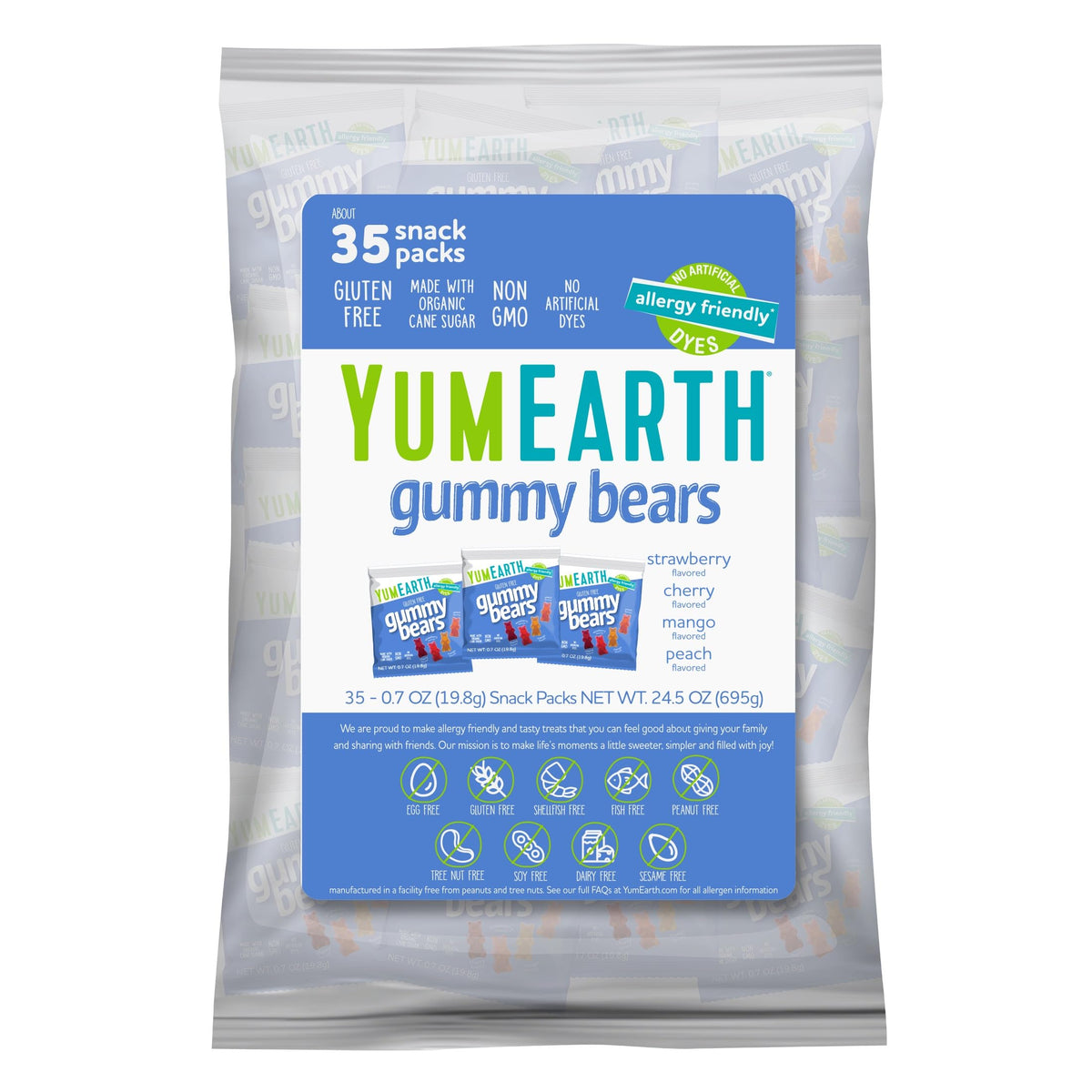 YumEarth Organic Gummy Bears – Gluten Free, Allergy Friendly, 35-Pack (0.7 oz each)